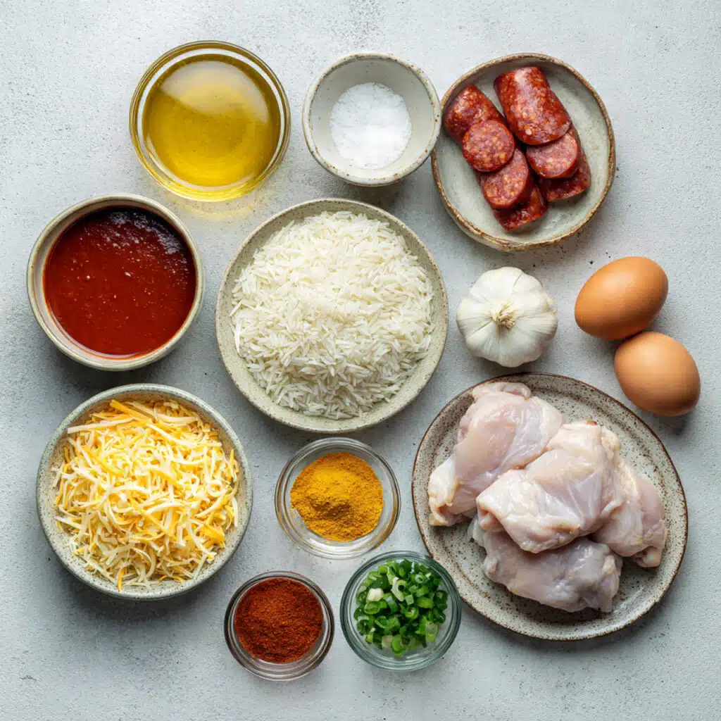 Cheesy Honey Buffalo Chicken & Chorizo Rice