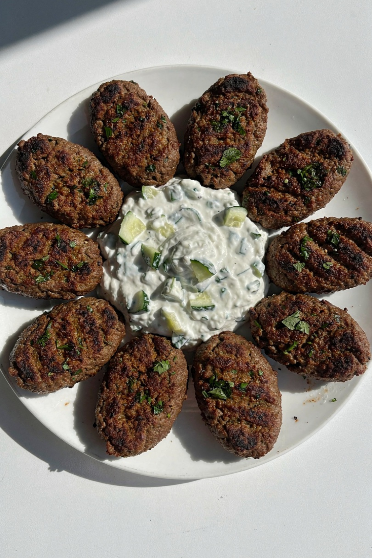 Smashed Beef Kebab w/Cucumber Yogurt