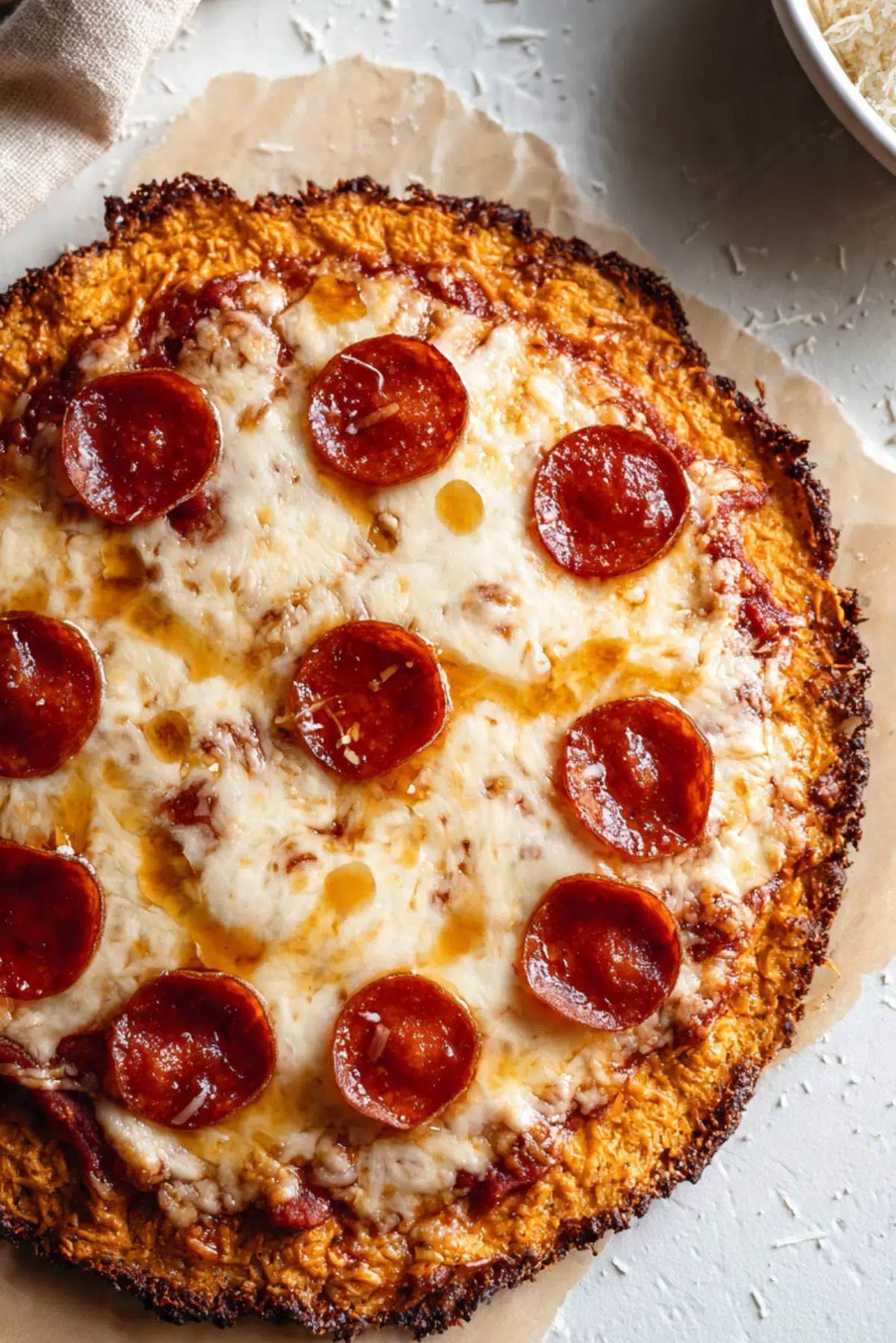 Pepperoni Hot Honey Pizza With Sweet Potato Crust