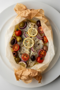 Air Fryer Mediterranean Cod in Parchment Paper