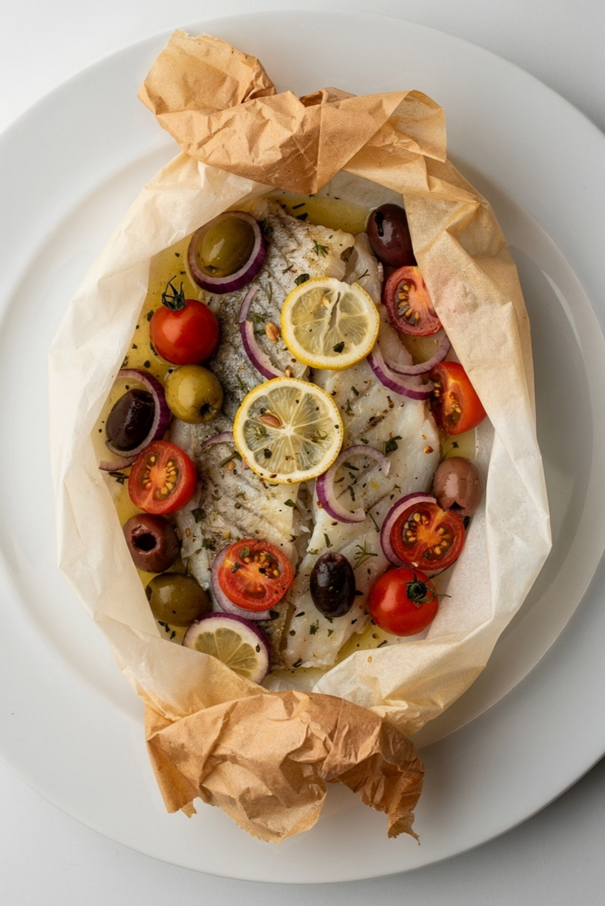 Air Fryer Mediterranean Cod in Parchment Paper