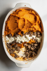 Cottage Cheese, Ground Beef and Sweet Potato Casserole